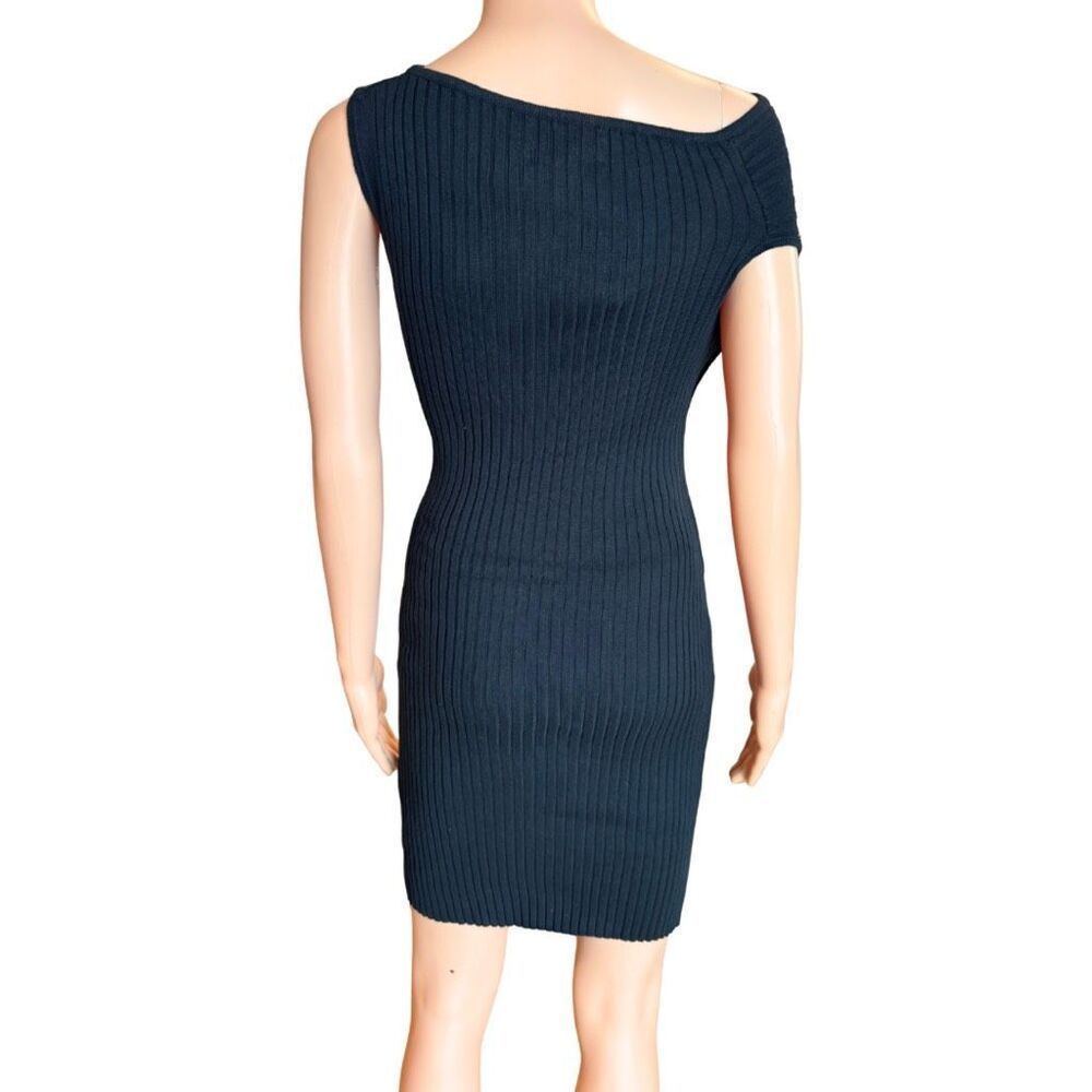 Anna Quan Zali Dress 10 Black Ribbed Knit One Shoulder Cutout Mini Bodycon NWT - Picture 11 of 13